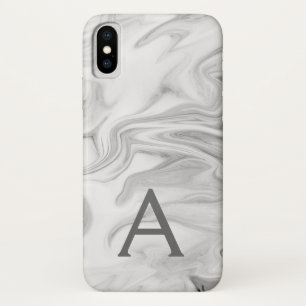 Black and White Marble Stone Monogram iPhone X Case
