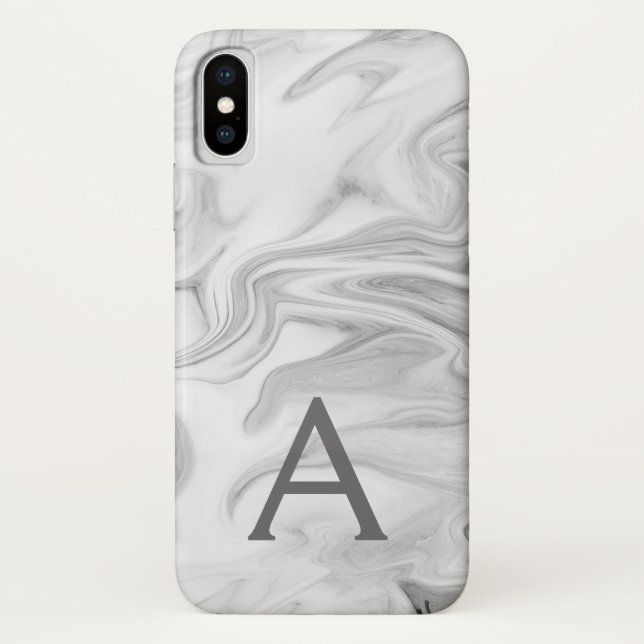 Black and White Marble Stone Monogram Case-Mate iPhone Case (Back)