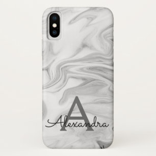 Black and White Marble Stone Monogram iPhone X Case