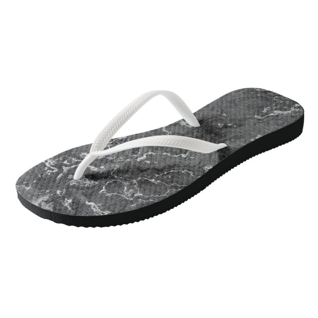 Black and White Marble Swirl Abstract Thongs (Angled)