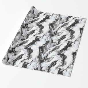 Black and White Marble Swirl Pattern Wrapping Paper