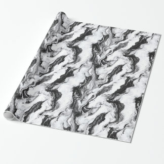 Black and White Marble Swirl Pattern Wrapping Paper