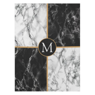 Black and White Marble Tablecloth Monogram Letter