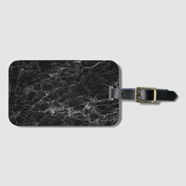 Black and White Marble Texture Luggage Tag (Front Horizontal)