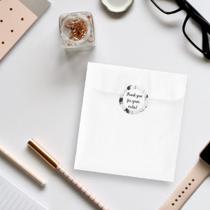 Black and white marble Thank You  Classic Round Sticker