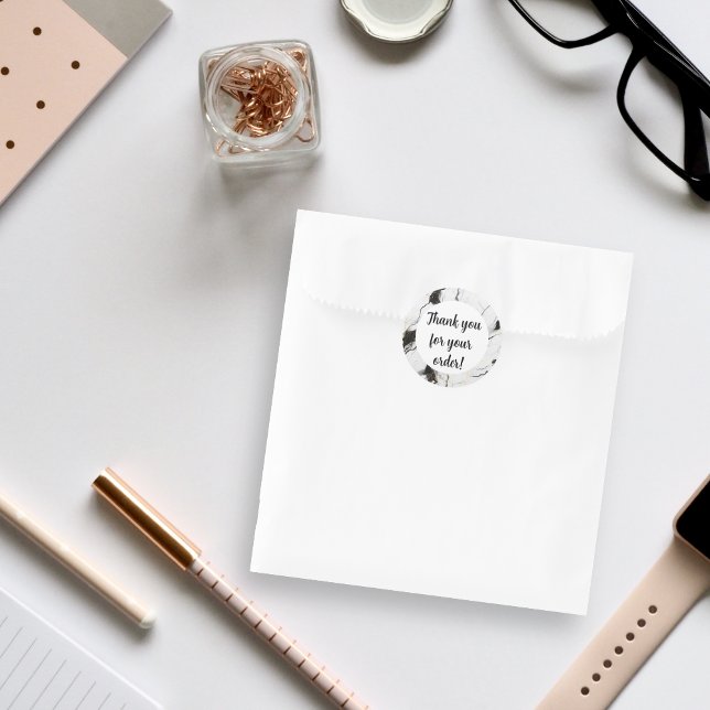 Black and white marble Thank You  Classic Round Sticker (Creator Uploaded)