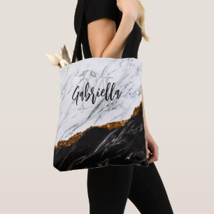 Black and White Marble Tote Bag