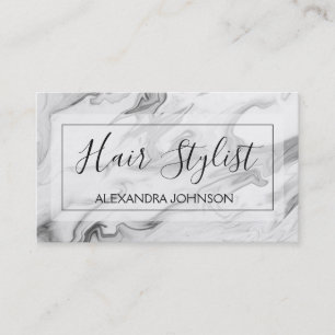 Black and White Marble Trendy Hair Stylist Business Card