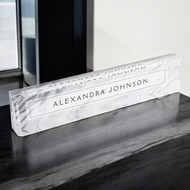 Black and White Marble Trendy Modern Nameplate (Creator Uploaded)