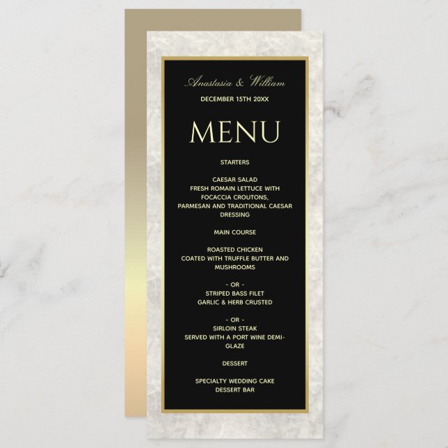 Black and White Marble Wedding Menu (Front/Back)