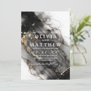 Black and white Marble Wedding photo Invitation