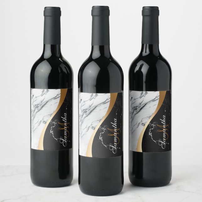 Black and White Marble Wine Label (Bottles)
