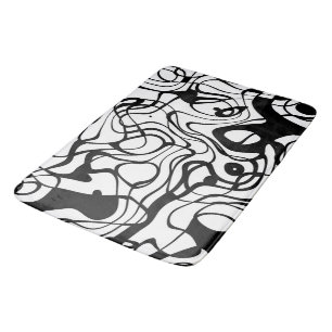 Black and White Marbled Abstract   Bath Mat