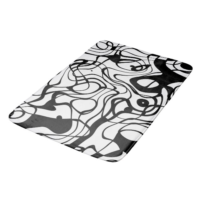 Black and White Marbled Abstract   Bath Mat (Angled)