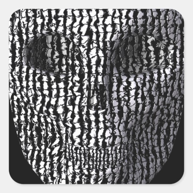 Black And White Marbled Skull Square Sticker (Front)