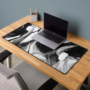 Black and White Marbling Abstract Desk Mat