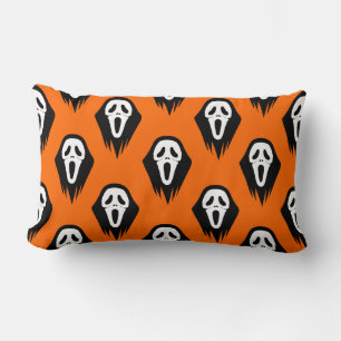 Black and White Mask Scream Mask Orange Halloween Lumbar Cushion