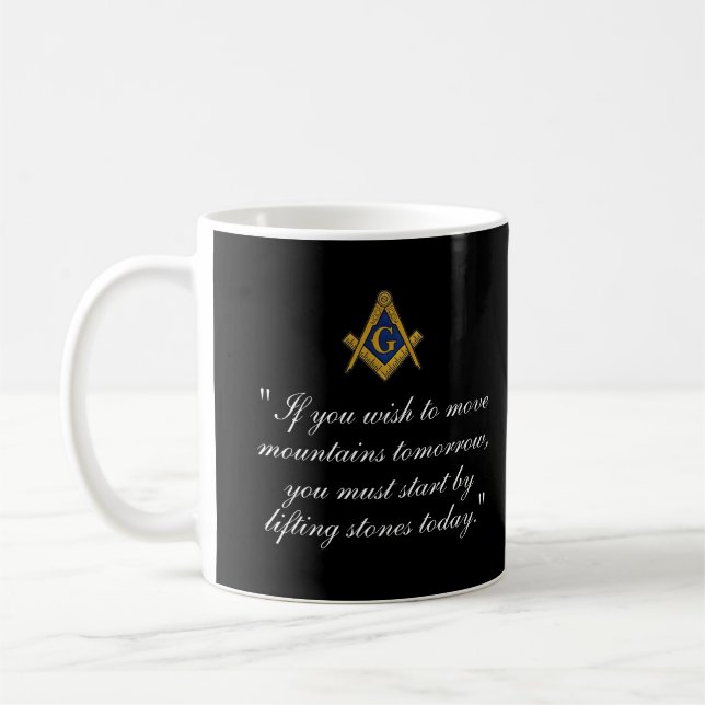 Black and White Masonic Freemason Compass Coffee Mug (Left)