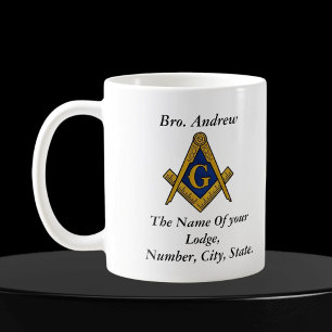 Black and White Masonic Freemason Compass Coffee Mug