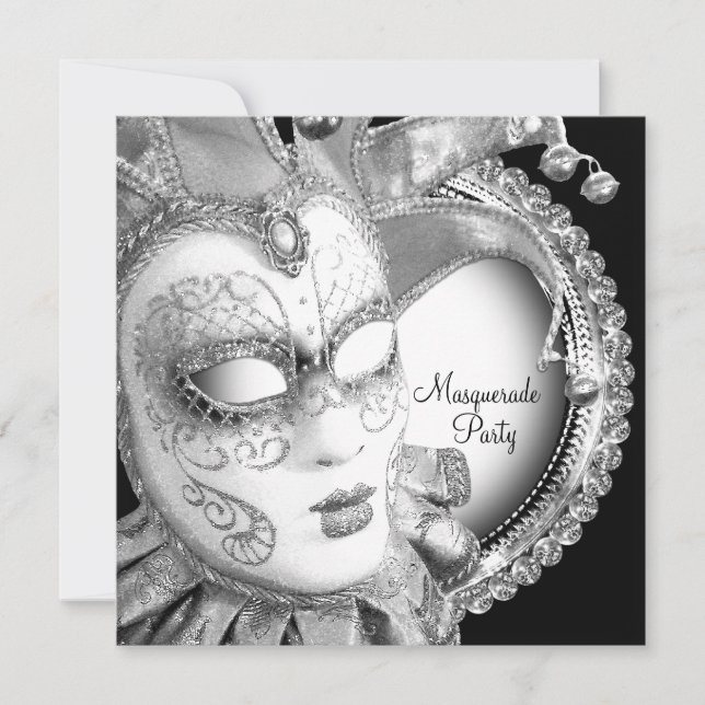Black and White Masquerade Party Invitation (Front)