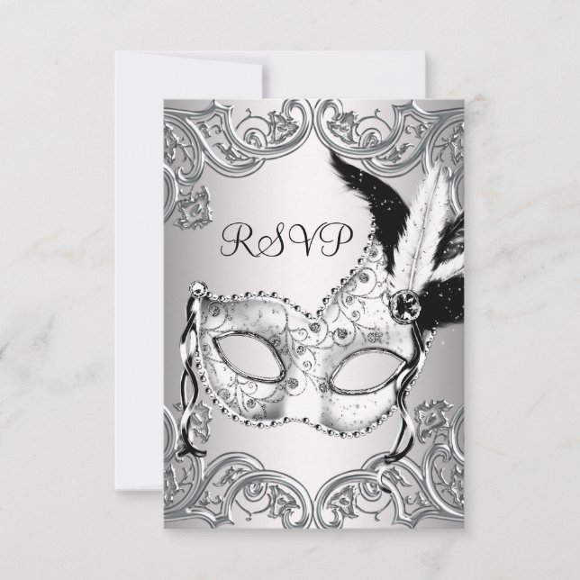 Black and White Masquerade Party RSVP (Front)