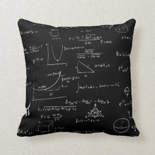 Black and White Mathematics Formulas and Graphics Cushion