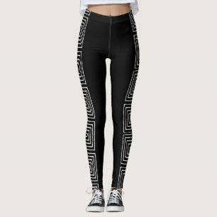Black and White Maze African Mud Cloth Leggings