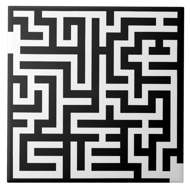 Black and White Maze Ceramic Tile (Front)