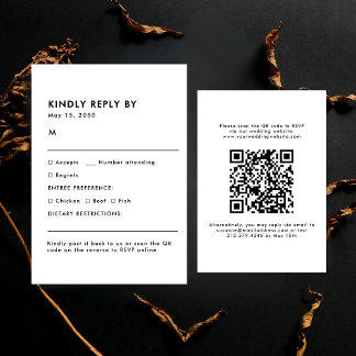 Black and White Meal Choice Wedding RSVP Card