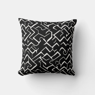 Black and White Meander Pattern Modern Gothic Cushion