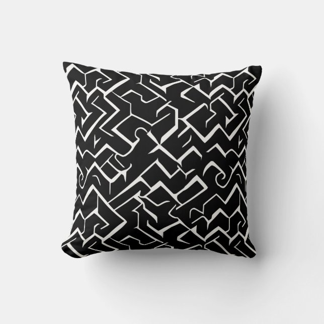 Black and White Meander Pattern | Modern Gothic Cushion (Front)