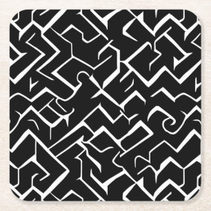 Black and White Meander Pattern   Modern Gothic Square Paper Coaster