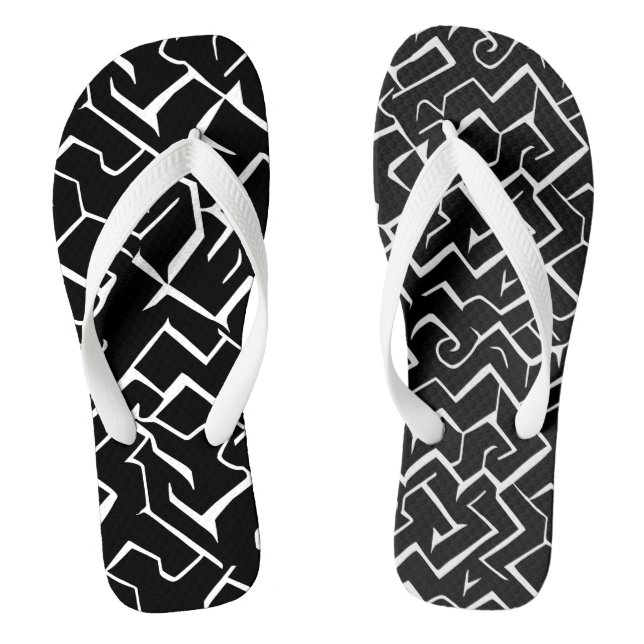 Black and White Meander Pattern | Modern Gothic Thongs (Footbed)