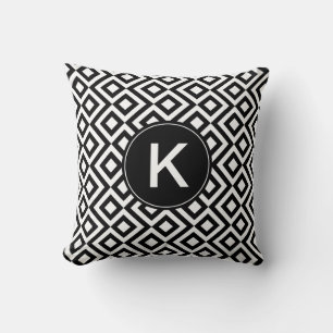 Black and White Meander with Custom Monogram Cushion