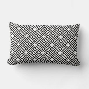 Black and white Meandering Greek Key Pattern Lumbar Cushion