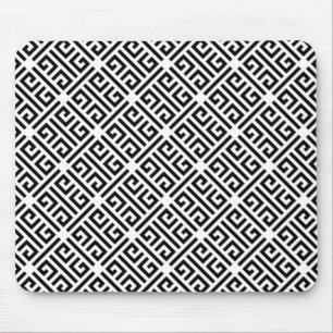 Black and white Meandering Greek Key Pattern Mouse Pad