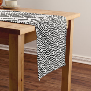 Black and white Meandering Greek Key Pattern Short Table Runner