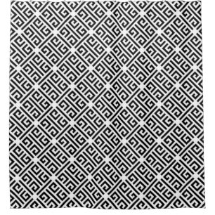 Black and white Meandering Greek Key Pattern Shower Curtain