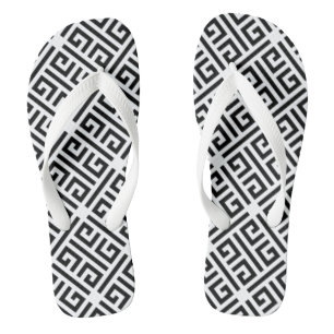 Black and white Meandering Greek Key Pattern Thongs