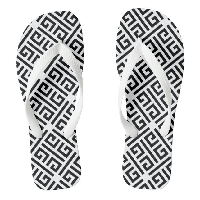 Black and white Meandering Greek Key Pattern Thongs (Footbed)