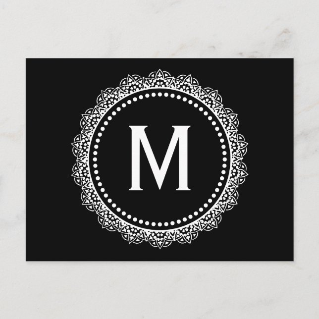 Black And White Medallion Custom Initial Postcard (Front)