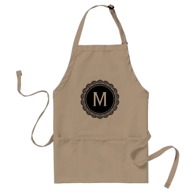 Black And White Medallion Custom Initial Standard Apron (Front)