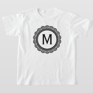 Black And White Medallion Custom Initial T-Shirt