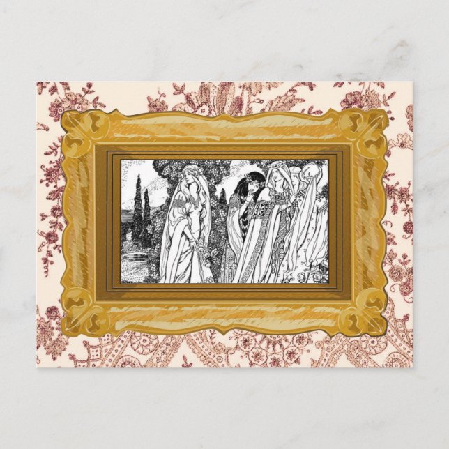 Black And White Mediaeval Fashions Postcard (Front)