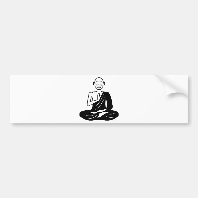 Black and White Meditating Monk Bumper Sticker (Front)