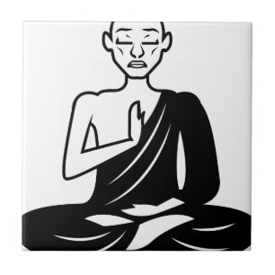 Black and White Meditating Monk Tile