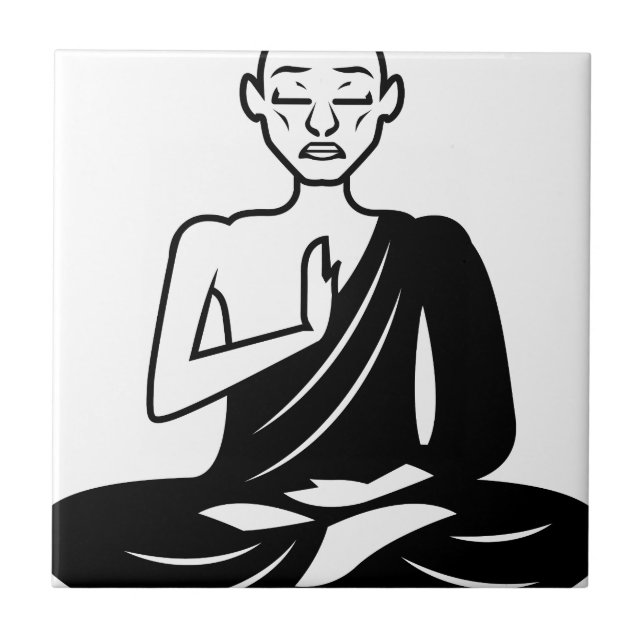 Black and White Meditating Monk Tile (Front)