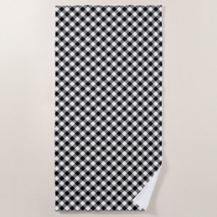 Black and White Medium Diagonal Gingham Checks Beach Towel