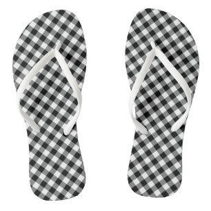 Black and White Medium Diagonal Gingham Checks Thongs
