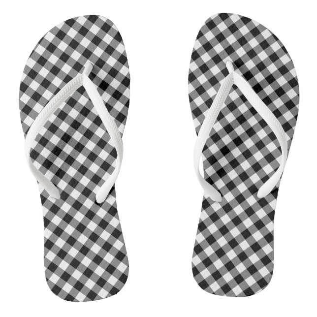 Black and White Medium Diagonal Gingham Checks Thongs (Footbed)